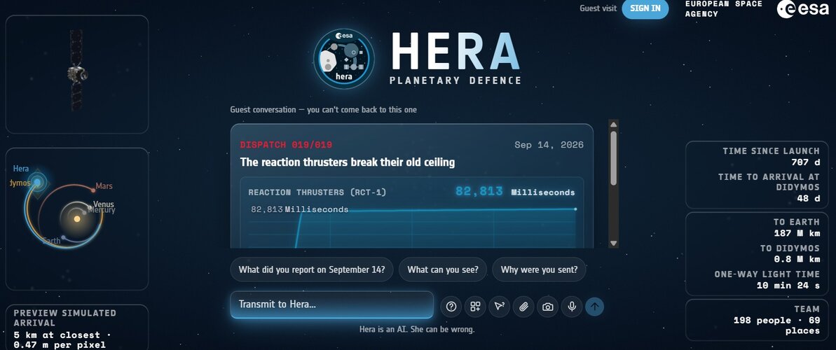 ESA deploys Hera Space Companion for deep-space planetary defense inquiries